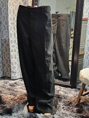 Men’s Wool‑Blend Black Dress Pants – W44 L32
